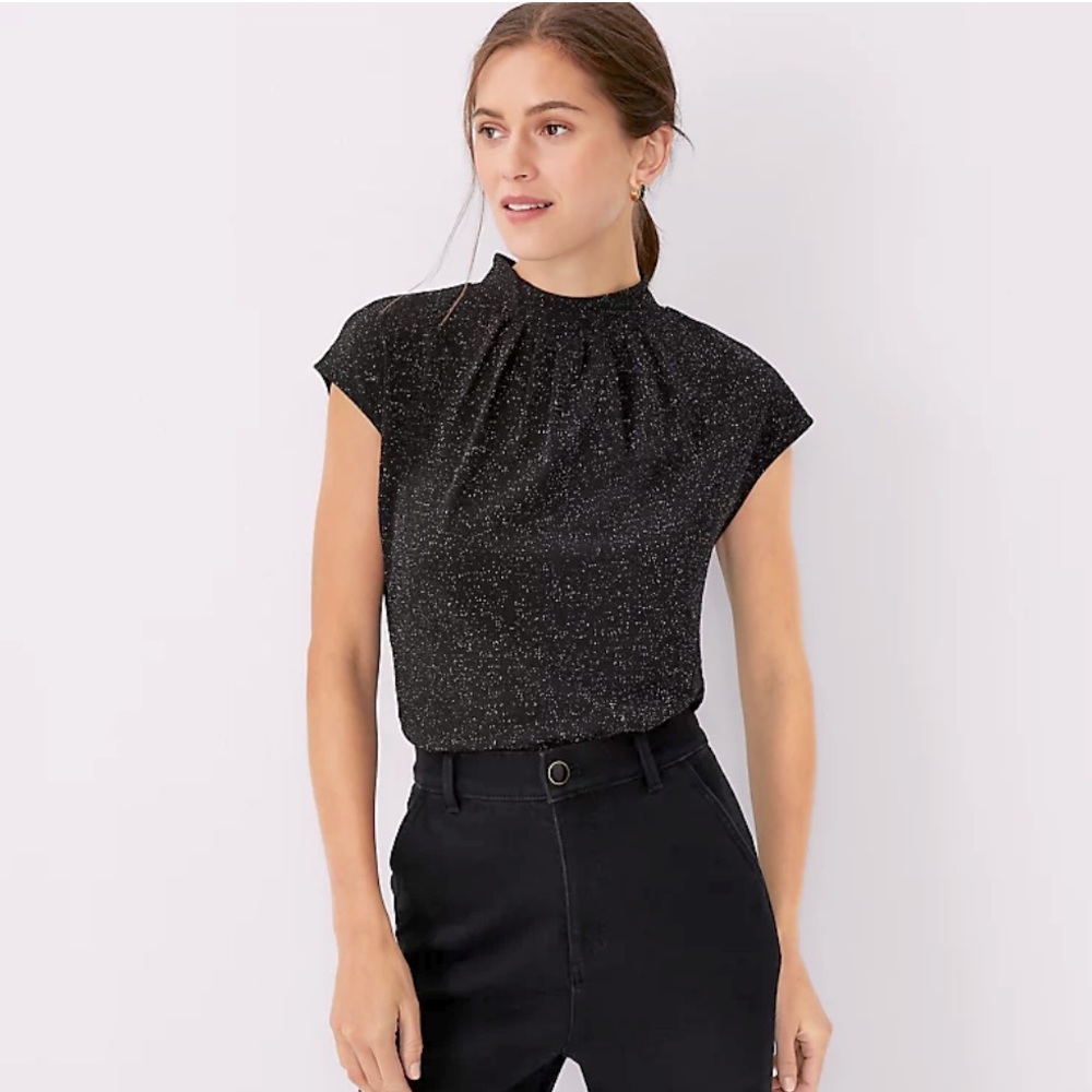 NWT Ann Taylor shimmer pleated mock neck top